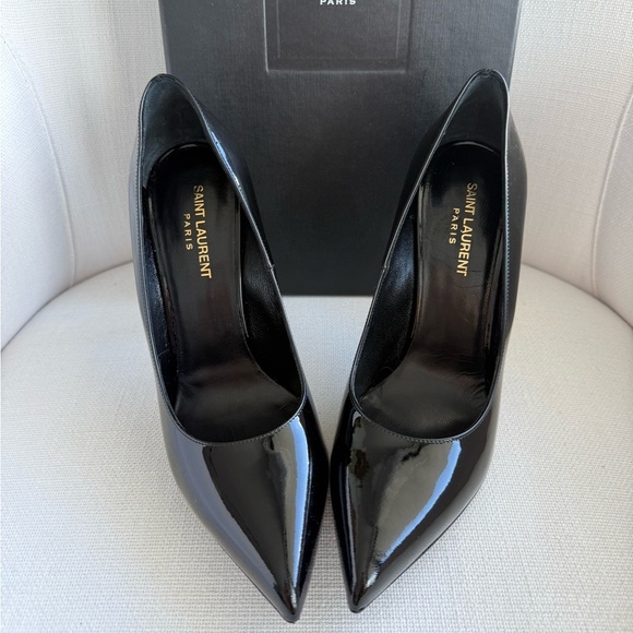 SAINT LAURENT “ZOE” BLACK PATENT LEATHER PUMPS, YSL 39.5 - Picture 1 of 10